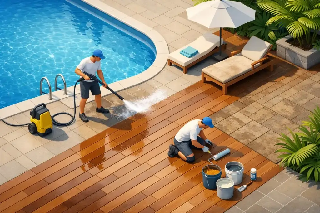Pool Deck Cleaning and Sealing That Lasts