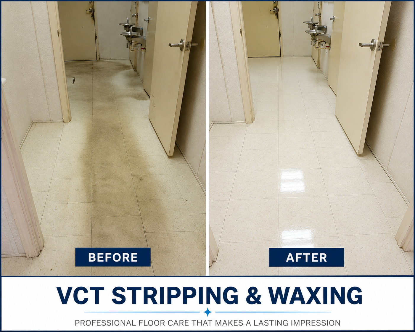 Before and after VCT stripping and waxing by HydroGlow