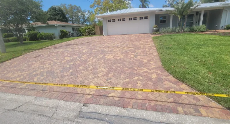 Professionally cleaned and sealed paver driveway in Tampa Bay